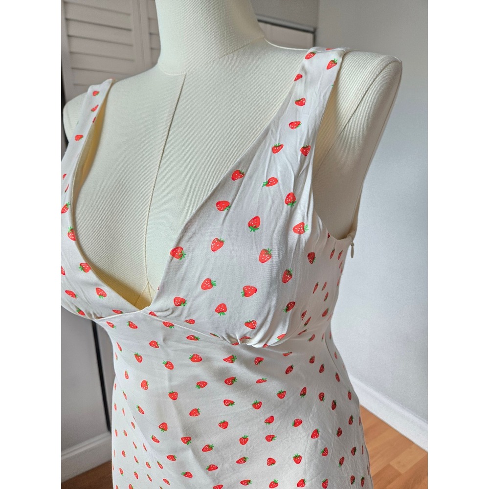 Zara Strawberry Print Bias Mini Dress Size L White Red Y2K Coquette Cottage Chic - Picture 4 of 9